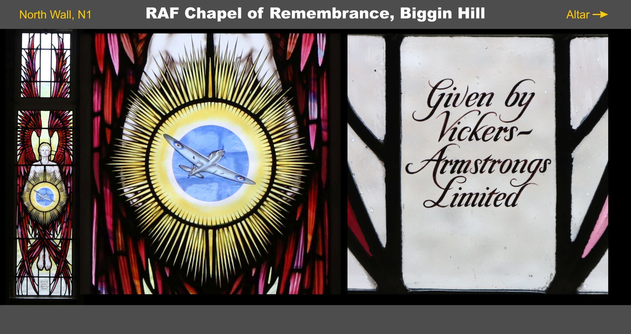 Stained glass window, Biggin Hill RAF Memorial Chapel. Royal Air Force, World War Two Battle of Britain. 03-Mar-2023. 3rd March 2023.