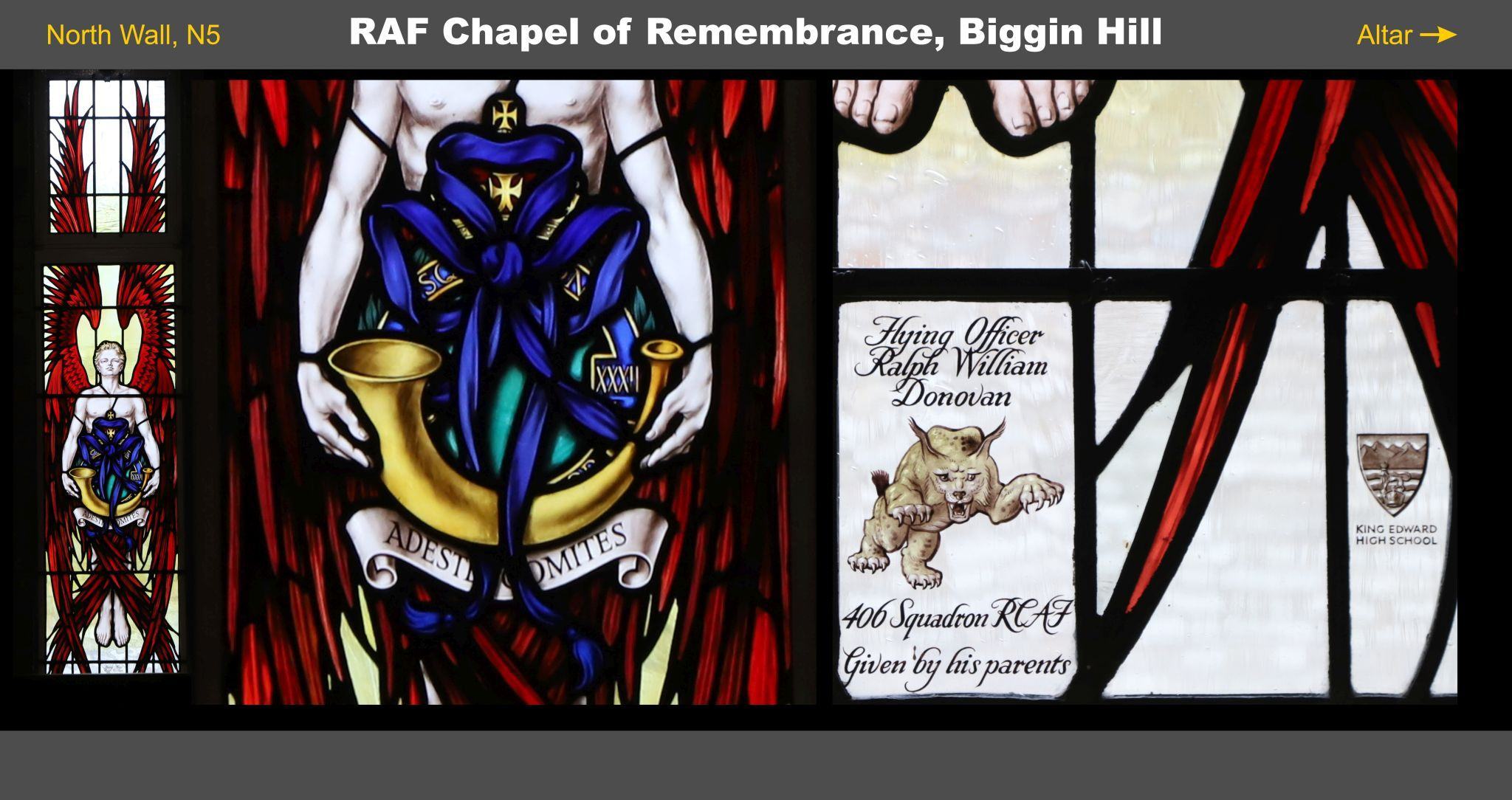 Stained glass window, Biggin Hill RAF Memorial Chapel. Royal Air Force, World War Two Battle of Britain. 03-Mar-2023. 3rd March 2023.