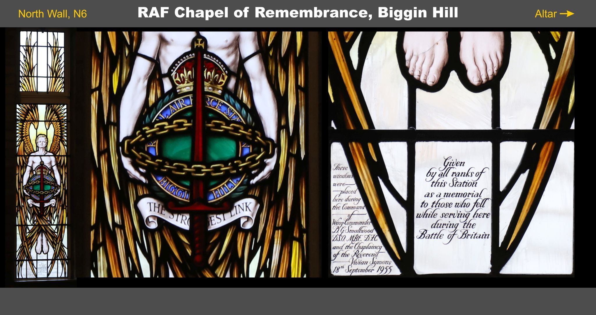Stained glass window, Biggin Hill RAF Memorial Chapel. Royal Air Force, World War Two Battle of Britain. 03-Mar-2023. 3rd March 2023.