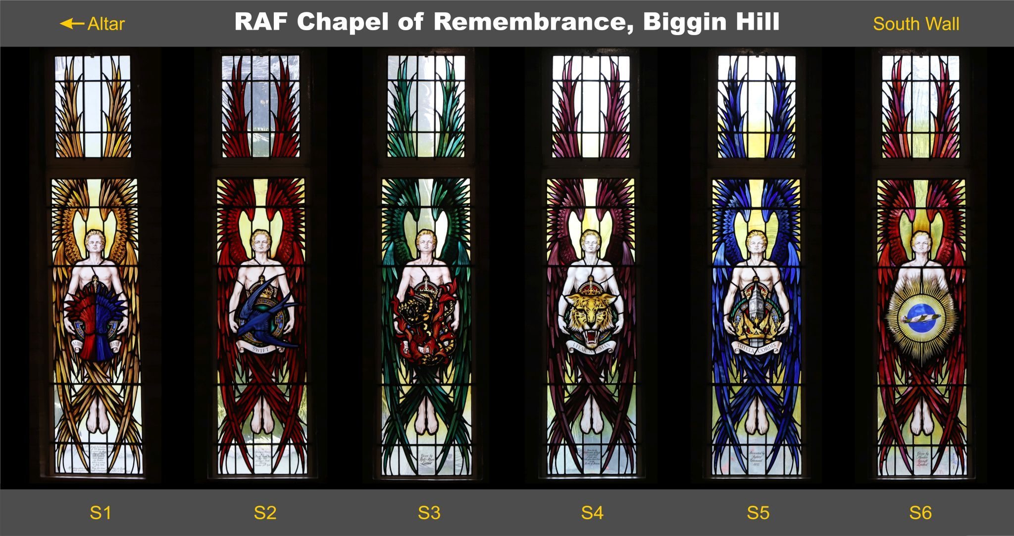 Stained glass window composite group photograph, Biggin Hill RAF Memorial Chapel. Royal Air Force, World War Two Battle of Britain. 03-Mar-2023. 3rd March 2023.