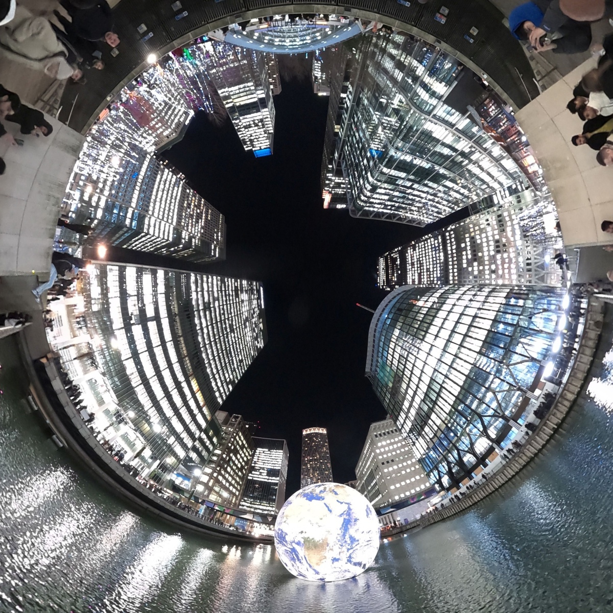 Floating Earth by Luke Jerram at Canary Wharf, London, 19-Jan-2023
