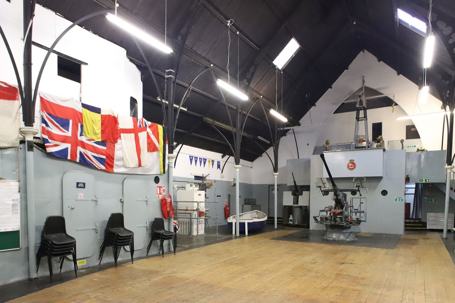 Interior of the Kilburn Tin Tabernacle church (Cambridge Avenue, London) fitted out as a Royal Navy Ton Class ship by Sea Cadets of TS Bicester