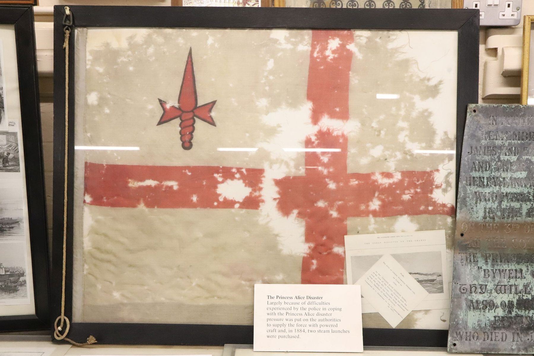 Ensign (flag) from the "Princess Alice" paddle steamer that sank in 1878 with the loss of  at least 600 lives. Metropolitan Police Marine Policing Unit Museum, River Thames, London.