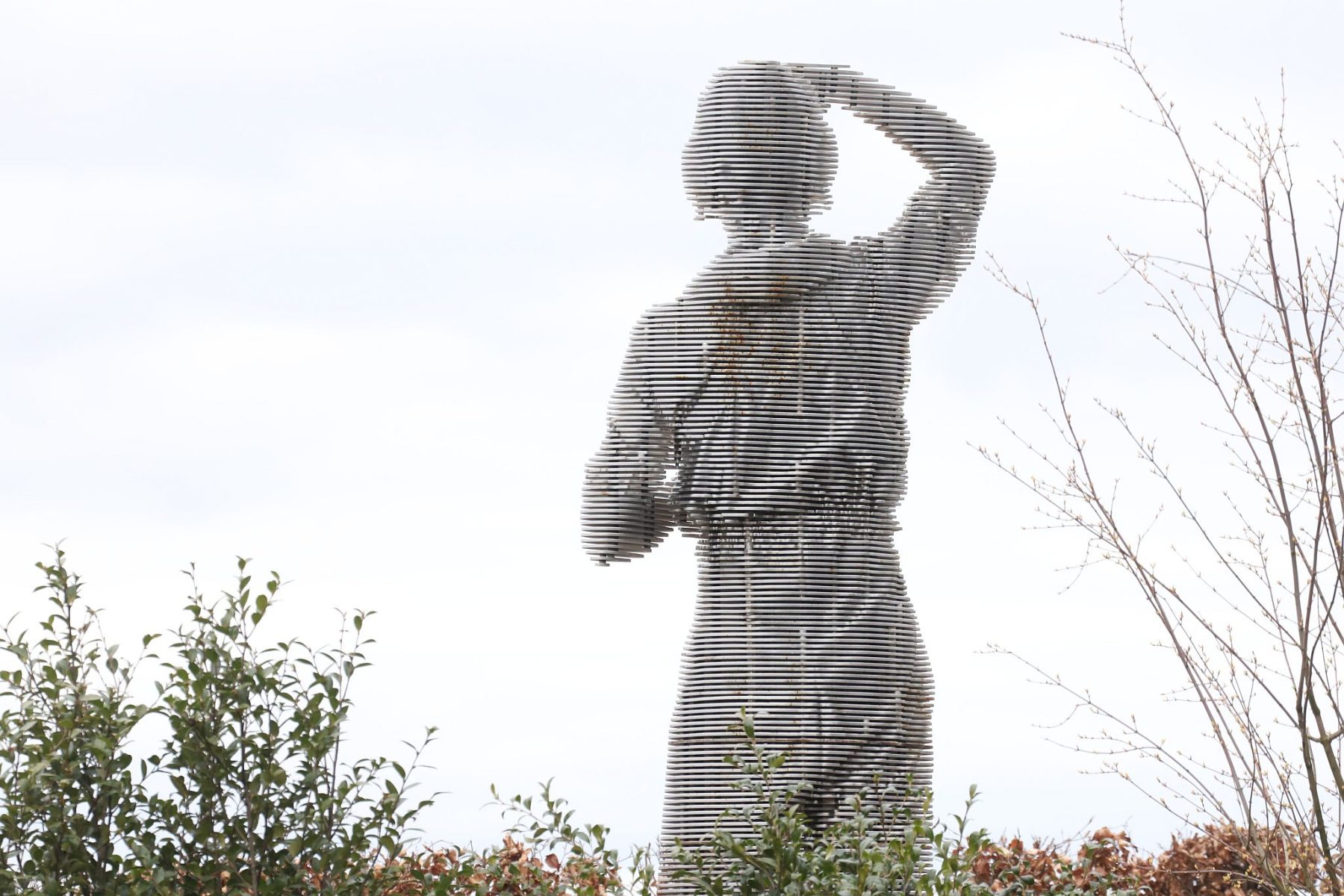 RAF Biggin Hill Memorial \"The Strongest Link\" featuring a pilot looking to the sky which was unveiled in 2022 to remember the RAF station\'s contribution to the defence of Great Britain.