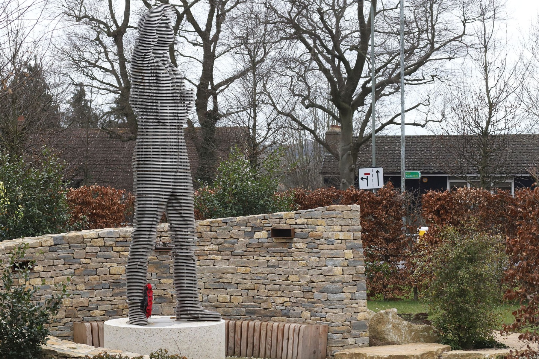 RAF Biggin Hill Memorial \"The Strongest Link\" featuring a pilot looking to the sky which was unveiled in 2022 to remember the RAF station\'s contribution to the defence of Great Britain.