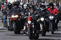 The Rolling Thunder UK military veterans motorcycle Ride of Respect, in memory of the late HM Queen Elizabeth II. 7th April 2023, Good Friday. Photographed in Whitehall, Westminster, London passing The Cenotaph war memorial and 10 Downing Street. Armed forces veterans.