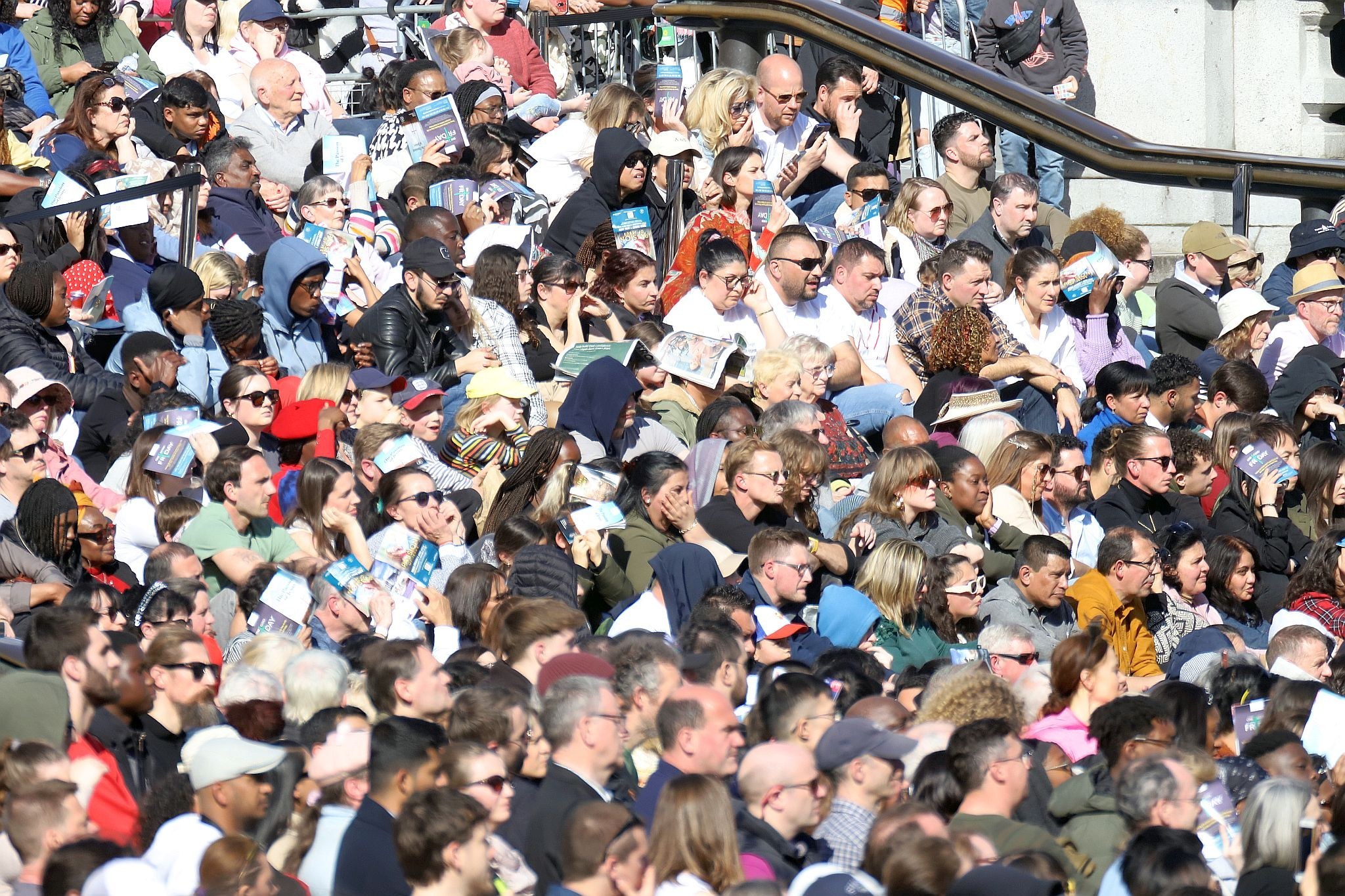 The Good Friday Wintershall Easter Passion Play "The Passion of Jesus" presented at Trafalgar Square in London. 7th April 2023. Part of the audience at the Easter Passion Play.