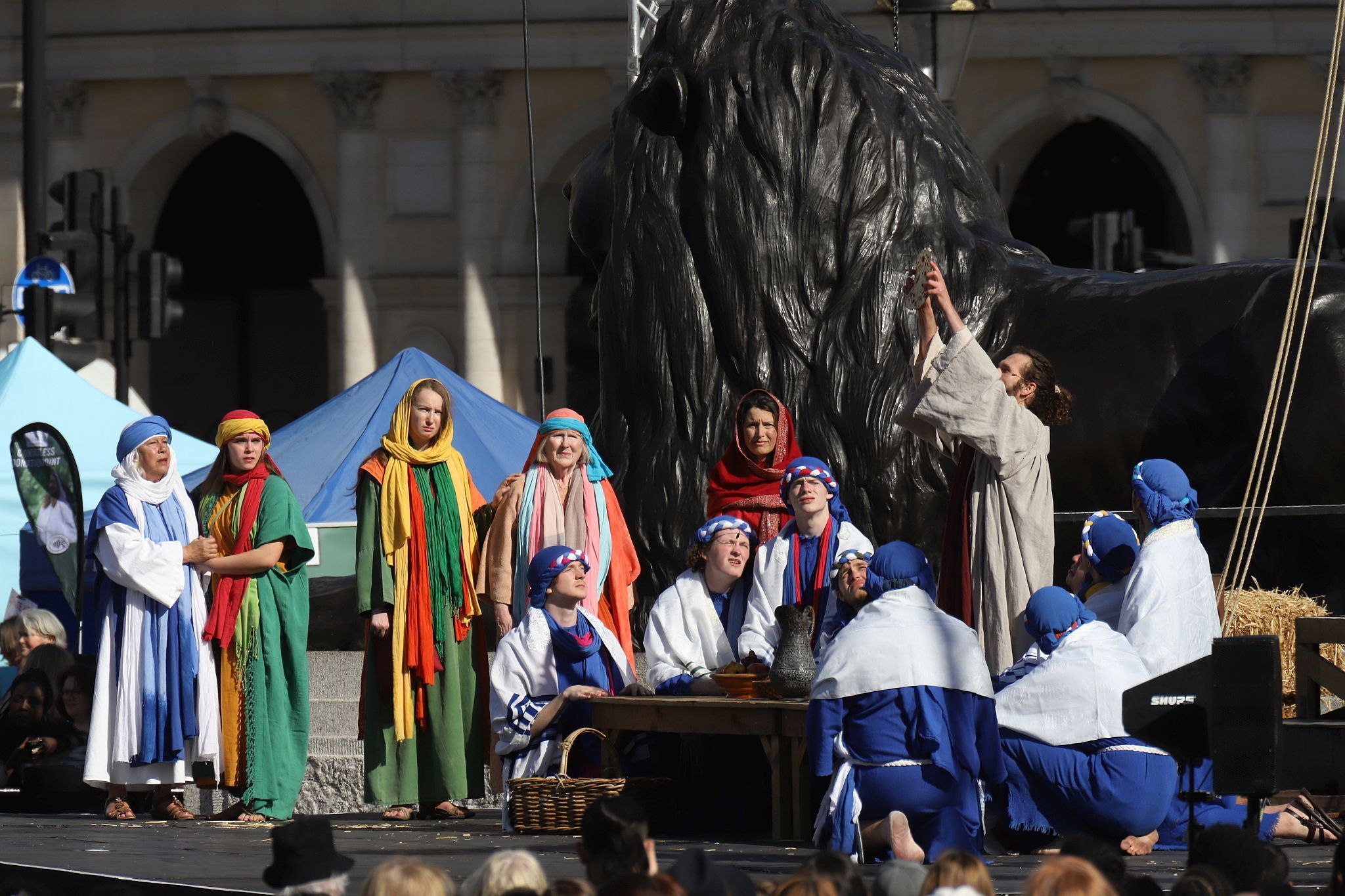 The Good Friday Wintershall Easter Passion Play "The Passion of Jesus" presented at Trafalgar Square in London. 7th April 2023. The Last Supper
