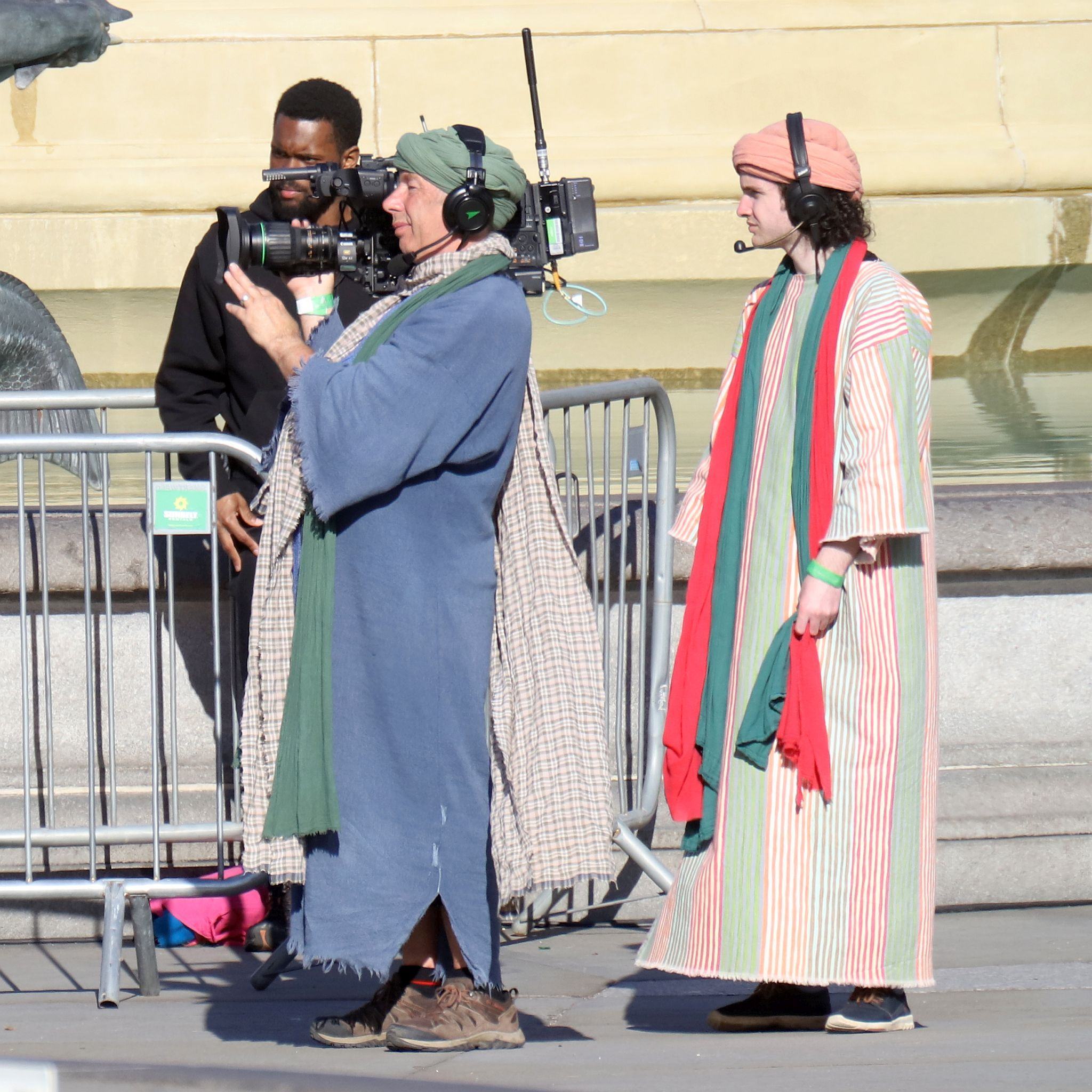 The Good Friday Wintershall Easter Passion Play "The Passion of Jesus" presented at Trafalgar Square in London.  7th April 2023.  The production crew merged in with the cast.