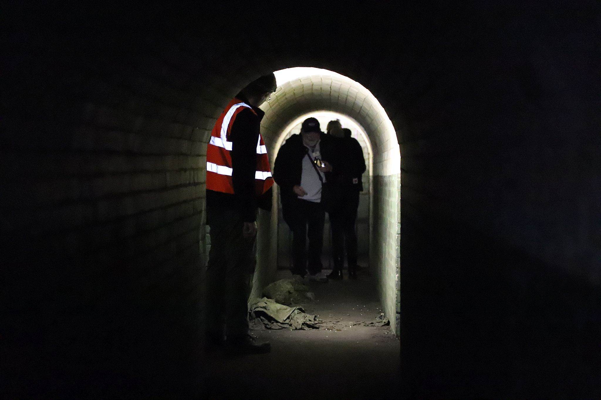 Short Brothers world war two aircraft factory air raid shelter tunnels in Rochester, Kent. 08-Apr-2023.