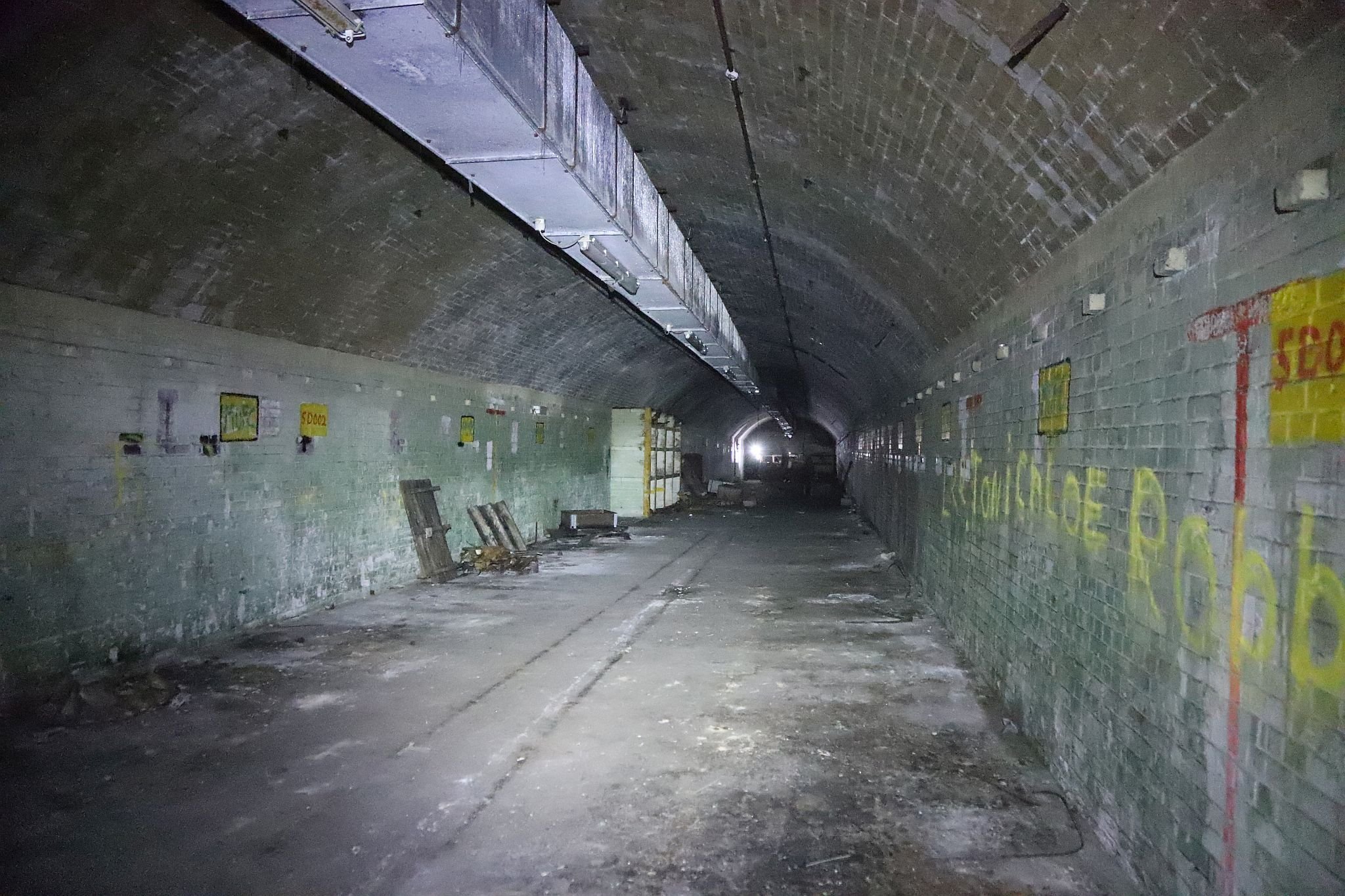 Short Brothers world war two aircraft factory air raid shelter tunnels in Rochester, Kent. 08-Apr-2023.