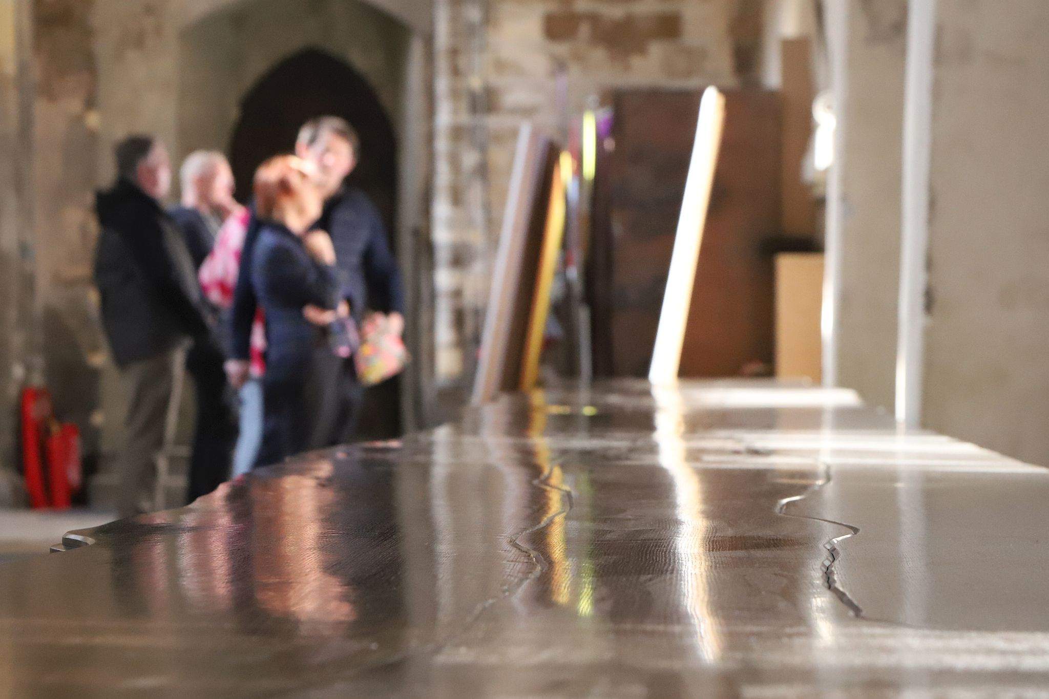 The Fenland Table, a table for the nation, at Rochester Cathedral in Kent, on 09-Apr-2023. A table that took ten years to make using planks cut from a 5,000 year old tree trunk.