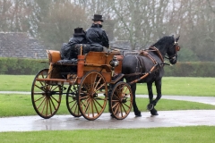 An entrant in the 2023 London Harness Horse Parade held at the South of England Showground in Ardingly, West Sussex, amidst driving rain. 10-Apr-2023. IMG_5866