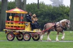 An entrant in the 2023 London Harness Horse Parade held at the South of England Showground in Ardingly, West Sussex, amidst driving rain. 10-Apr-2023. IMG_5955