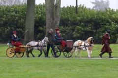An entrant in the 2023 London Harness Horse Parade held at the South of England Showground in Ardingly, West Sussex, amidst driving rain. 10-Apr-2023. IMG_6033