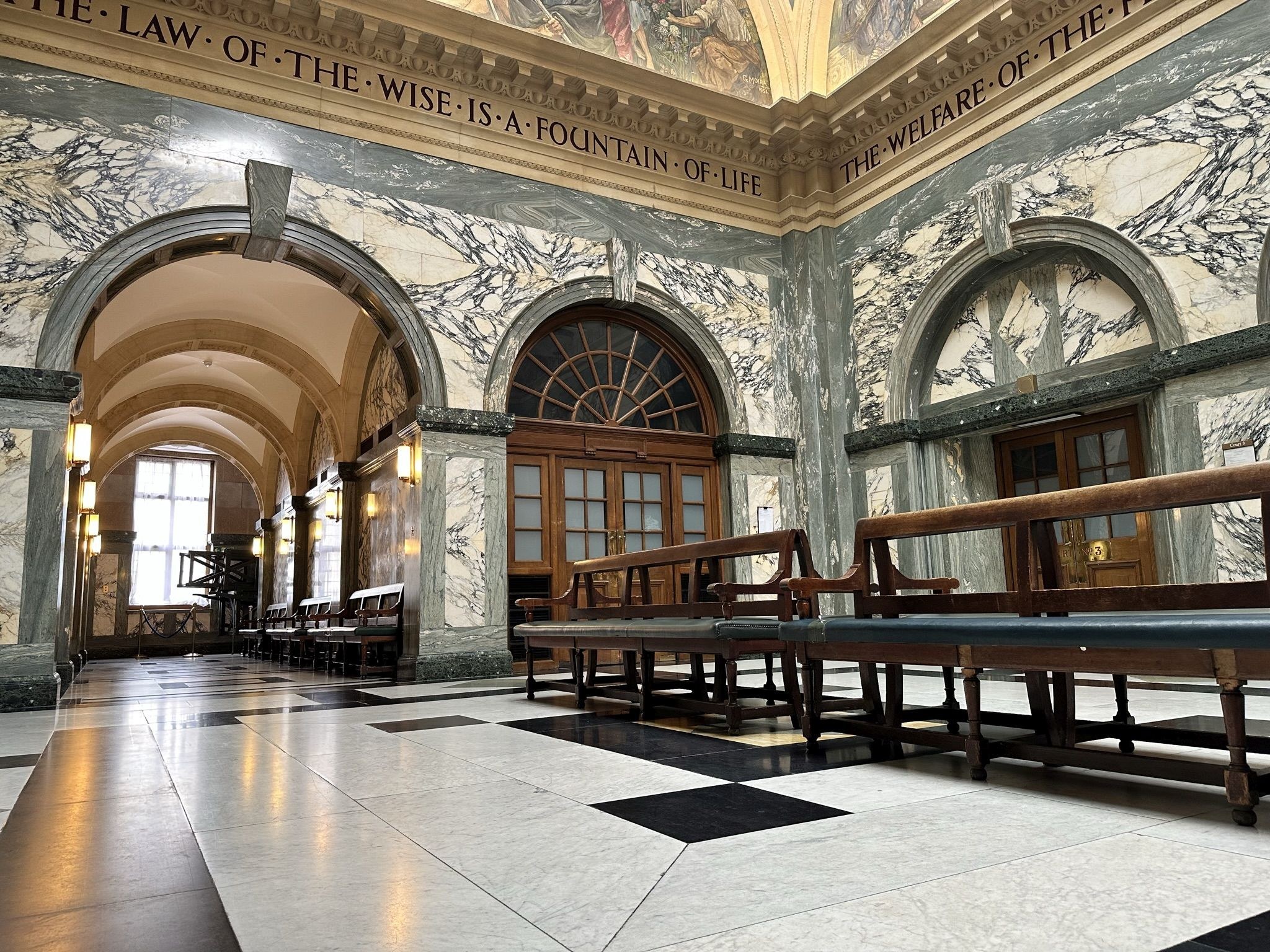 Interior of The Old Bailey, Central Criminal Court. Located in the City of London on the site of Newgate prison.