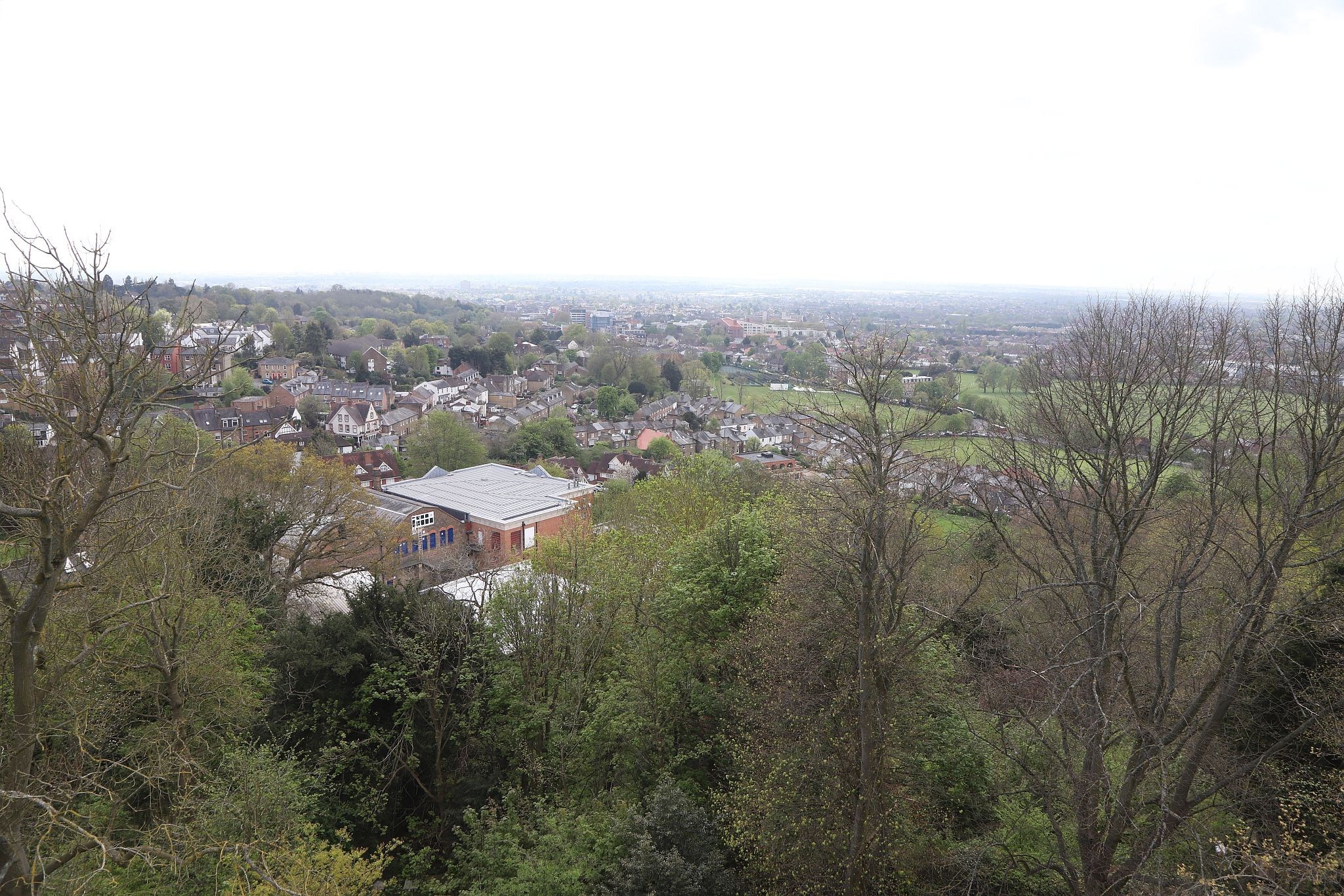 The view seen from the tower. St Mary’s Church, Harrow-on-the-Hill, London. 29-Apr-2023.