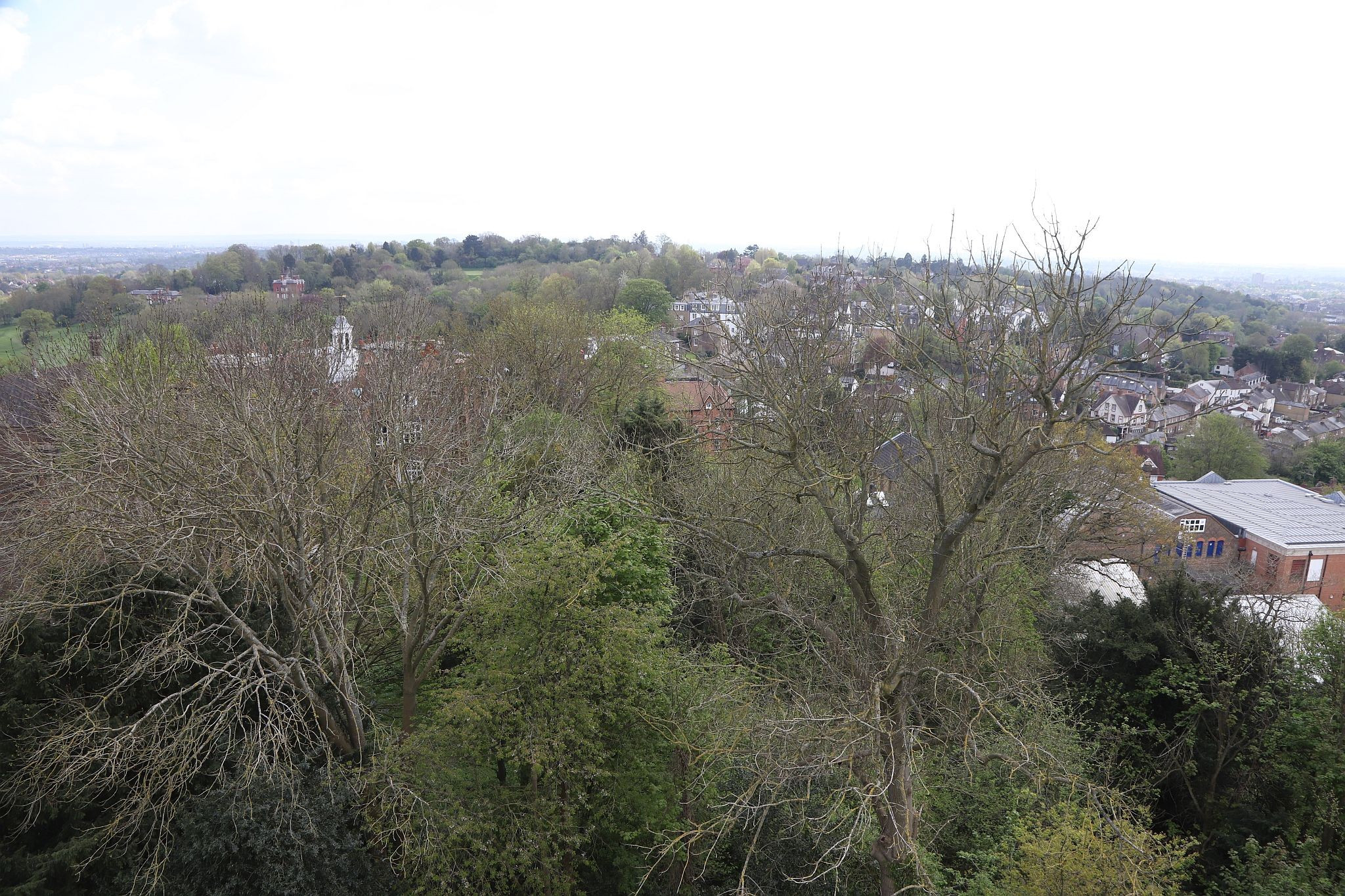 The view seen from the tower. St Mary’s Church, Harrow-on-the-Hill, London. 29-Apr-2023.