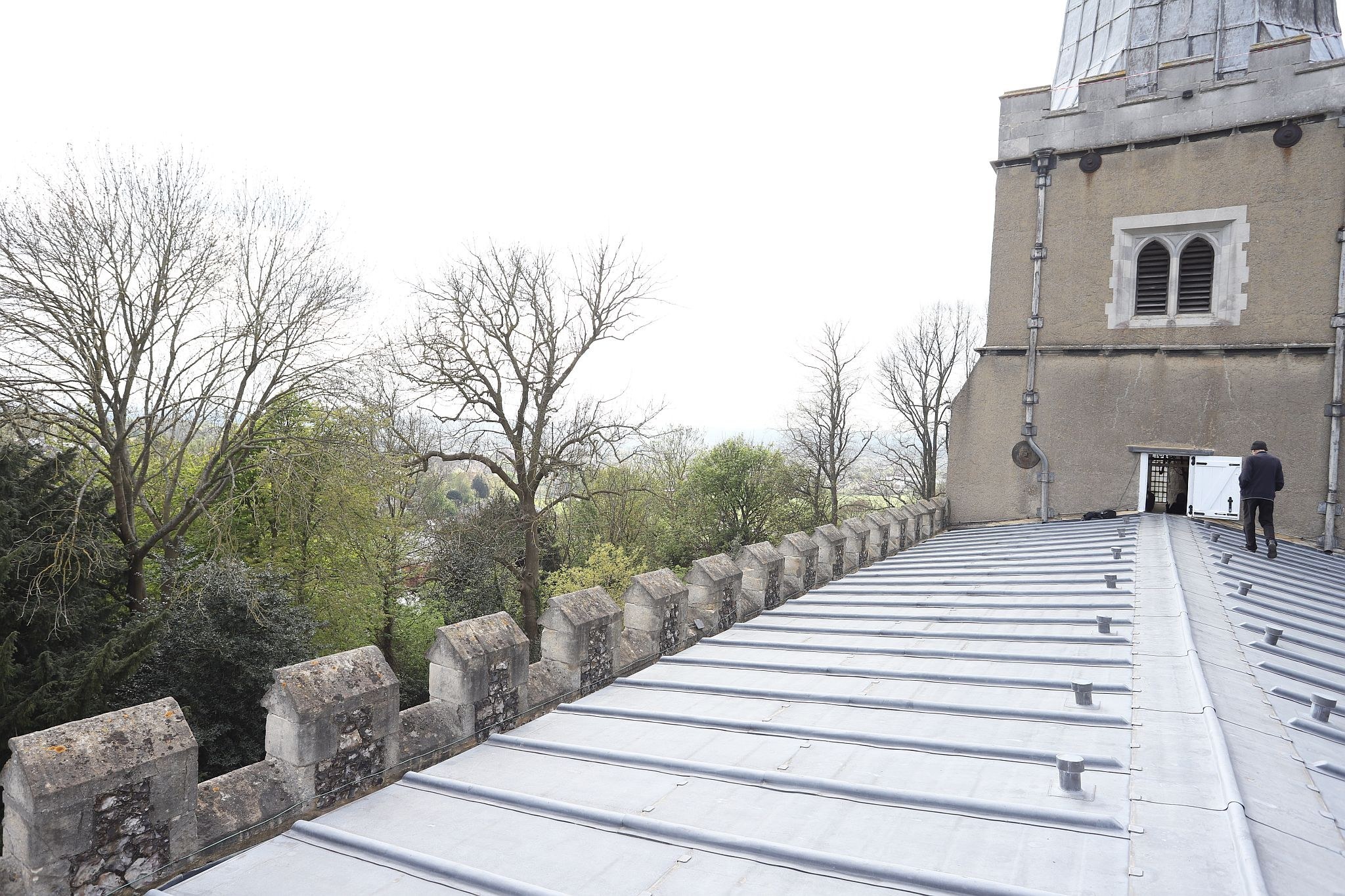 The roof and tower. St Mary’s Church, Harrow-on-the-Hill, London. 29-Apr-2023.