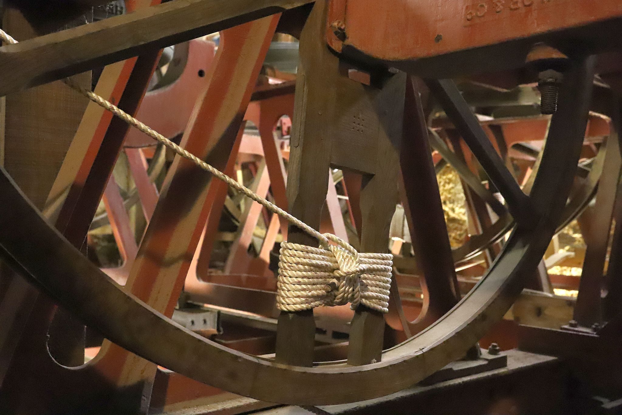 The church bells in the belfry. St Mary’s Church, Harrow-on-the-Hill, London. 29-Apr-2023.