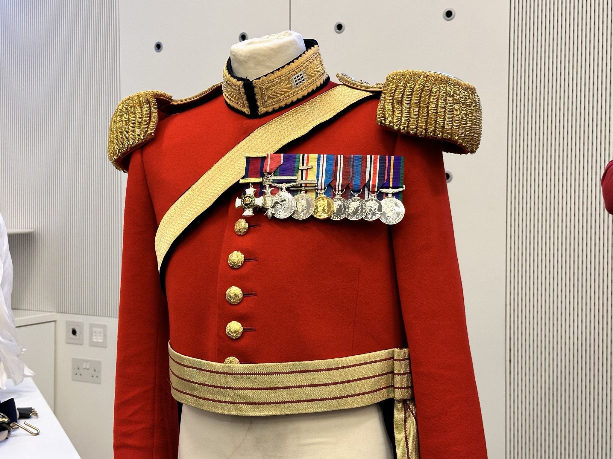 Distinguished Service Order, Order of the British Empire, General Service Medal with Northern Ireland Clasp, Iraq Campaign Medal with Oak Leaf denoting a Mention in Dispatches, Queen Elizabeth II Golden Jubilee Medal, Queen Elizabeth II Diamond Jubilee Medal, Queen Elizabeth II Platinum Jubilee Medal, King Charles III Coronation Medal, Accumulated Campaign Service Medal. Mounted medals. Gentlemen at Arms ceremonial uniform, the ceremonial bodyguard of King Charles III, which was founded by King Henry VIII in 1509. 13-May-2023.