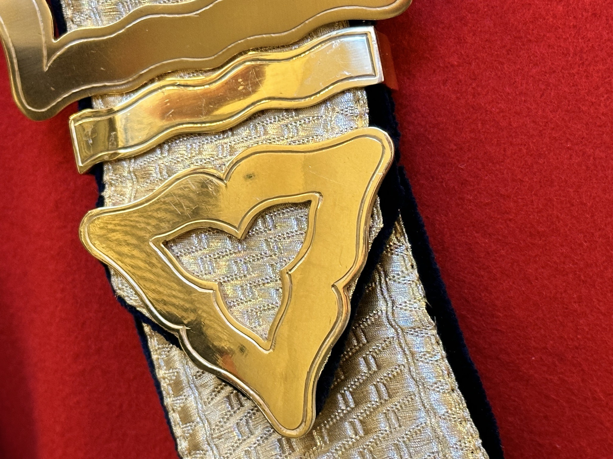 Sash detail. Gentlemen at Arms ceremonial uniform, the ceremonial bodyguard of King Charles III, which was founded by King Henry VIII in 1509. 13-May-2023.