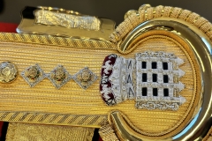 Embroidered epaulettes. Gentlemen at Arms ceremonial uniform, the ceremonial bodyguard of King Charles III, which was founded by King Henry VIII in 1509. 13-May-2023.