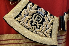 Pouch featuring the Royal Cipher of King Charles III. CRIII. CR3.  Gentlemen at Arms ceremonial uniform, the ceremonial bodyguard of King Charles III, which was founded by King Henry VIII in 1509. 13-May-2023.