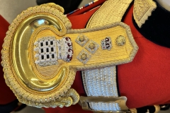 Embroidered epaulettes. Gentlemen at Arms ceremonial uniform, the ceremonial bodyguard of King Charles III, which was founded by King Henry VIII in 1509. 13-May-2023.