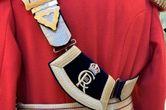 Pouch featuring the Royal Cipher of King Charles III. CRIII. CR3.  Gentlemen at Arms ceremonial uniform, the ceremonial bodyguard of King Charles III, which was founded by King Henry VIII in 1509. 13-May-2023.