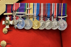 Distinguished Service Order, Order of the British Empire, General Service Medal with Northern Ireland Clasp, Iraq Campaign Medal with Oak Leaf denoting a Mention in Dispatches, Queen Elizabeth II Golden Jubilee Medal, Queen Elizabeth II Diamond Jubilee Medal, Queen Elizabeth II Platinum Jubilee Medal, King Charles III Coronation Medal, Accumulated Campaign Service Medal. Mounted medals. Gentlemen at Arms ceremonial uniform, the ceremonial bodyguard of King Charles III, which was founded by King Henry VIII in 1509. 13-May-2023.
