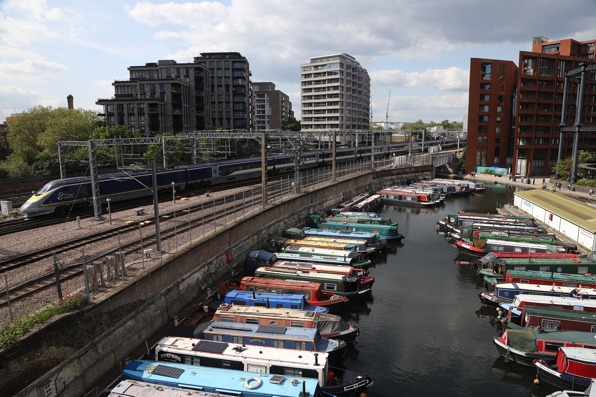 The view looking North from the St Pancras waterpoint. Water tower. King's Cross. Coal Drops Yard. Regents Canal. 20-May-2023.