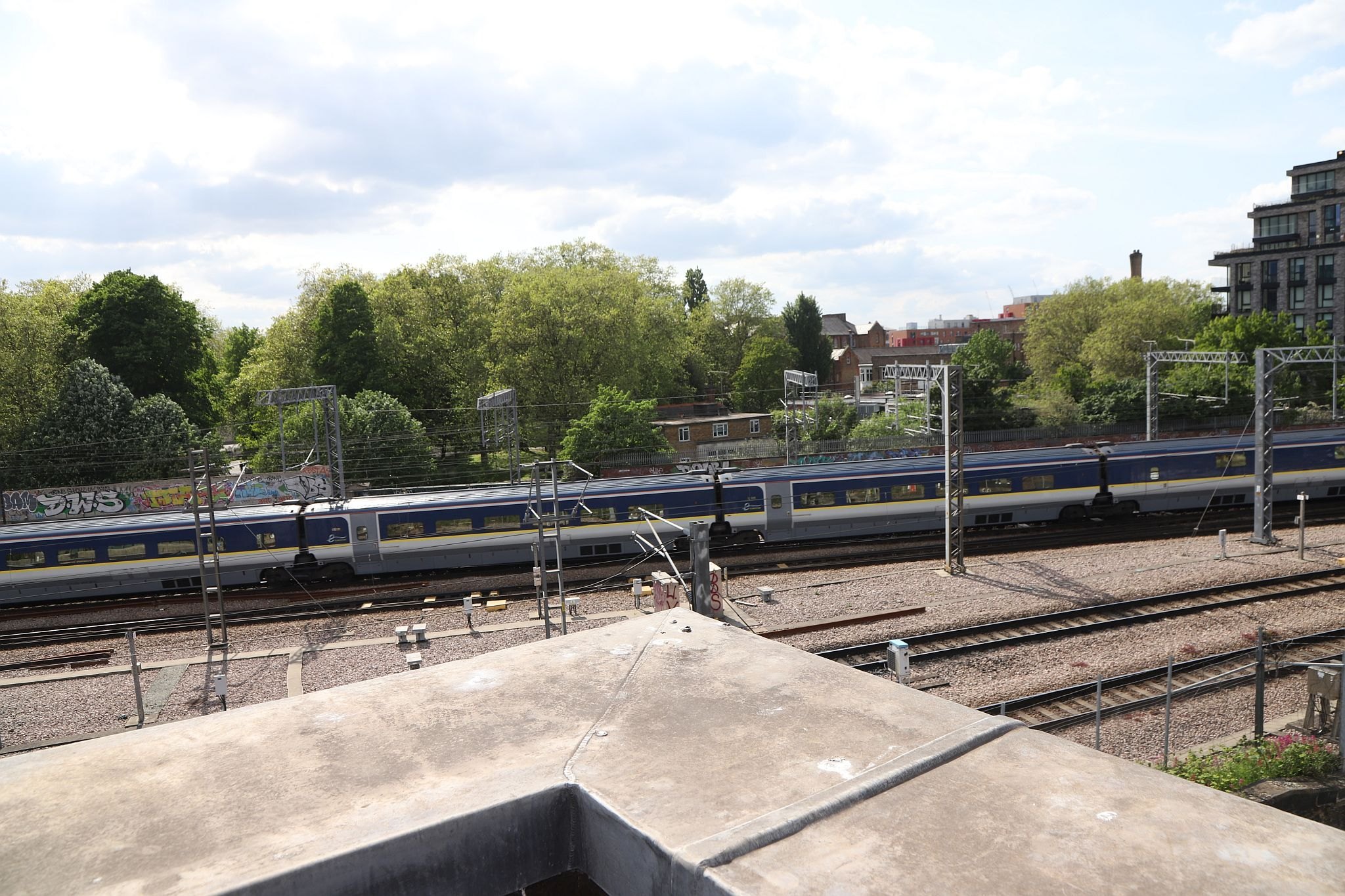The view looking North West from the St Pancras waterpoint. Water tower. King's Cross. Coal Drops Yard. Regents Canal. 20-May-2023.