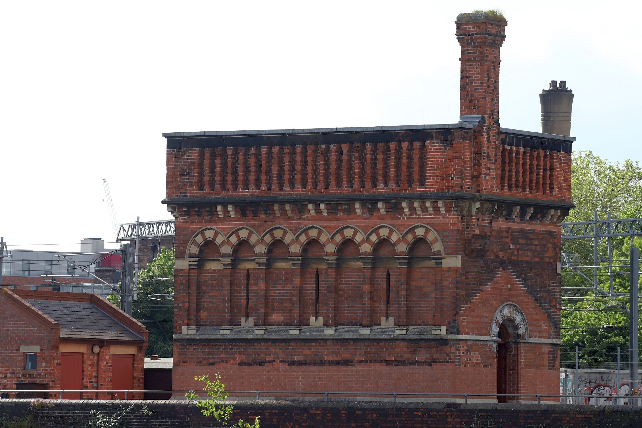 View of the St Pancras waterpoint. Water tower. King's Cross. Coal Drops Yard. Regents Canal. 20-May-2023.