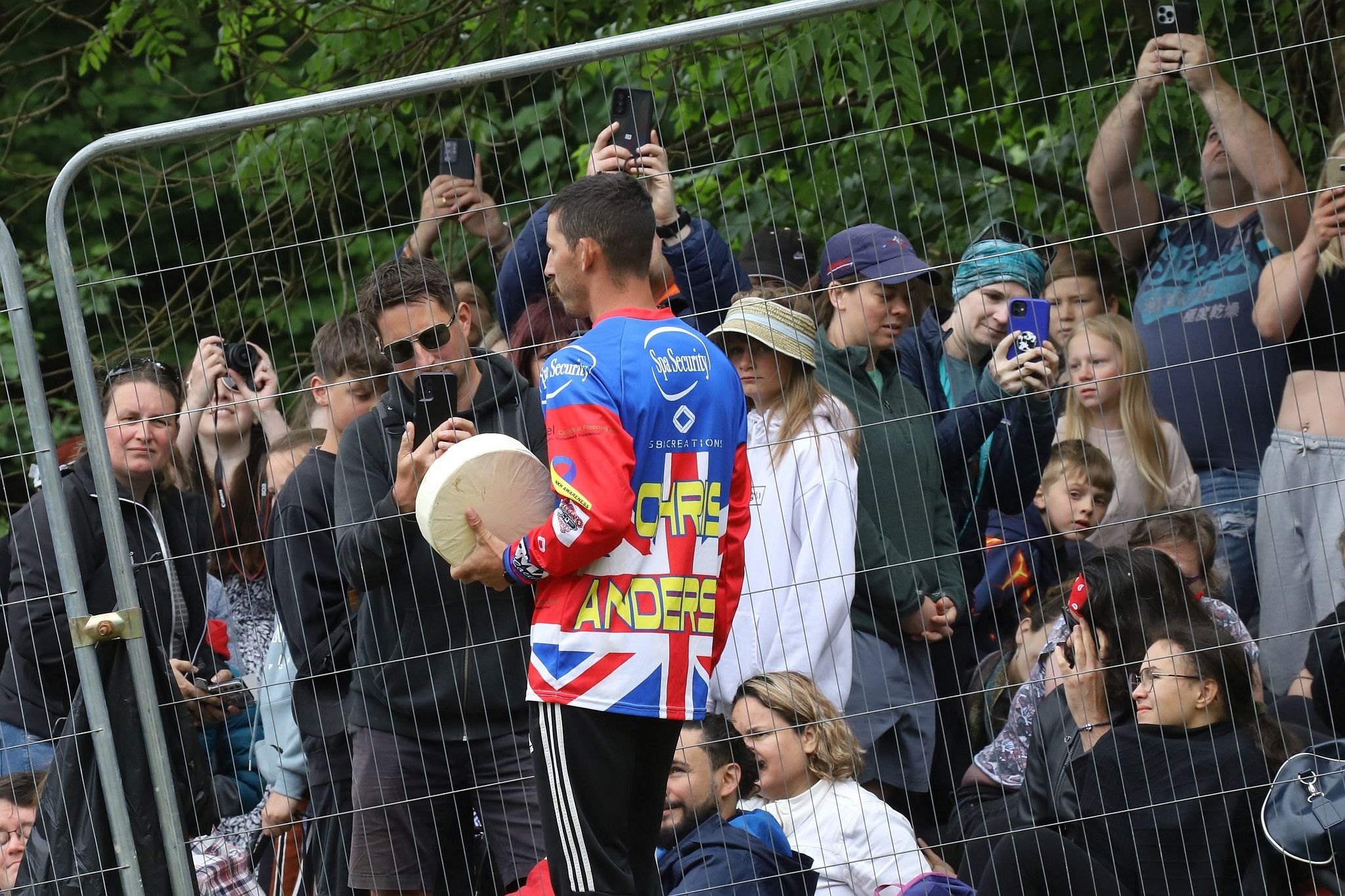 Chris Anderson, all time champion. Coopers Hill Cheese Rolling Race. 29-May-2023. Race downhill. Gloucestershire tradition.