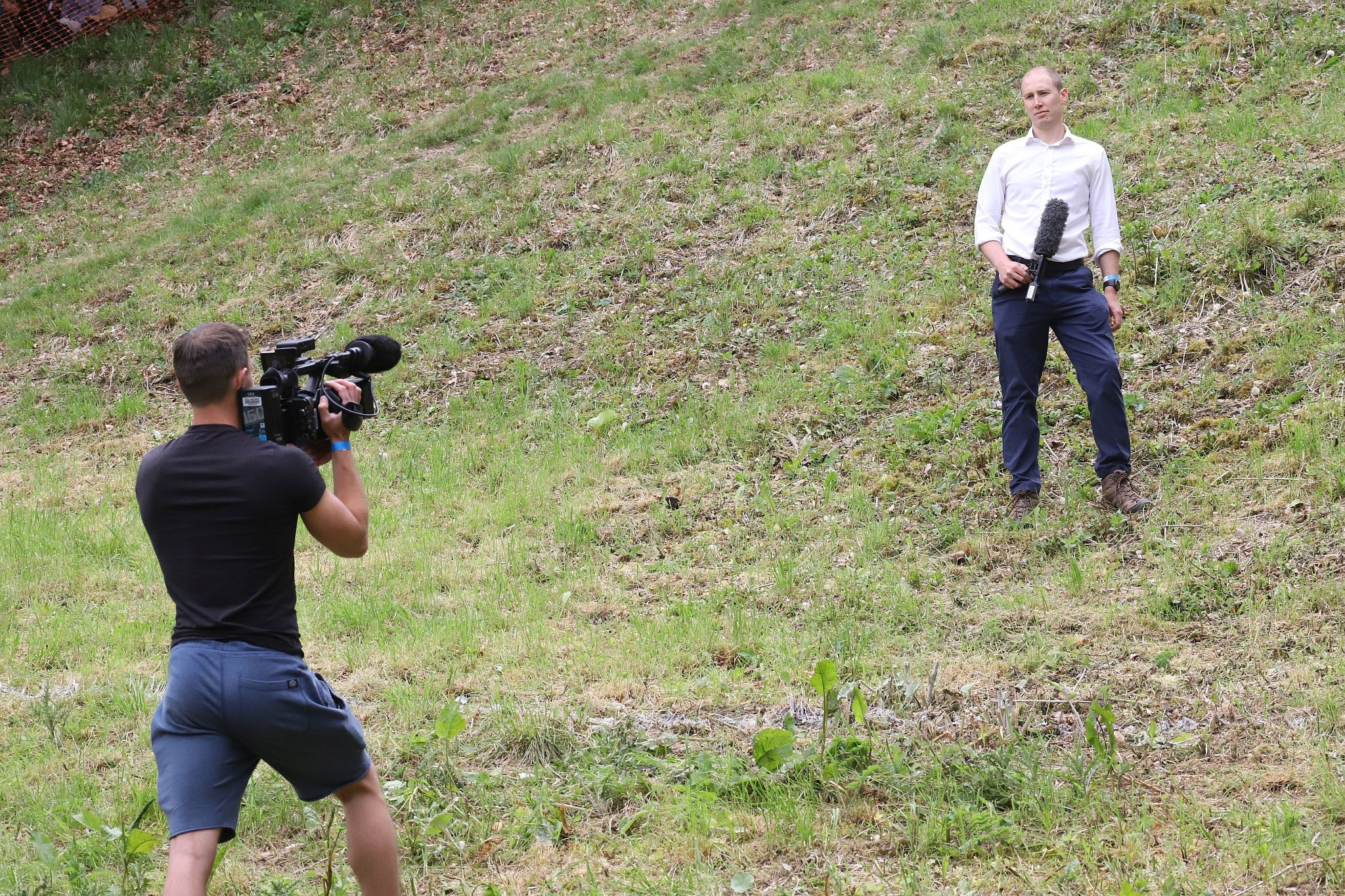 TV/Film Crew. Coopers Hill Cheese Rolling Race. 29-May-2023. Race downhill. Gloucestershire tradition.