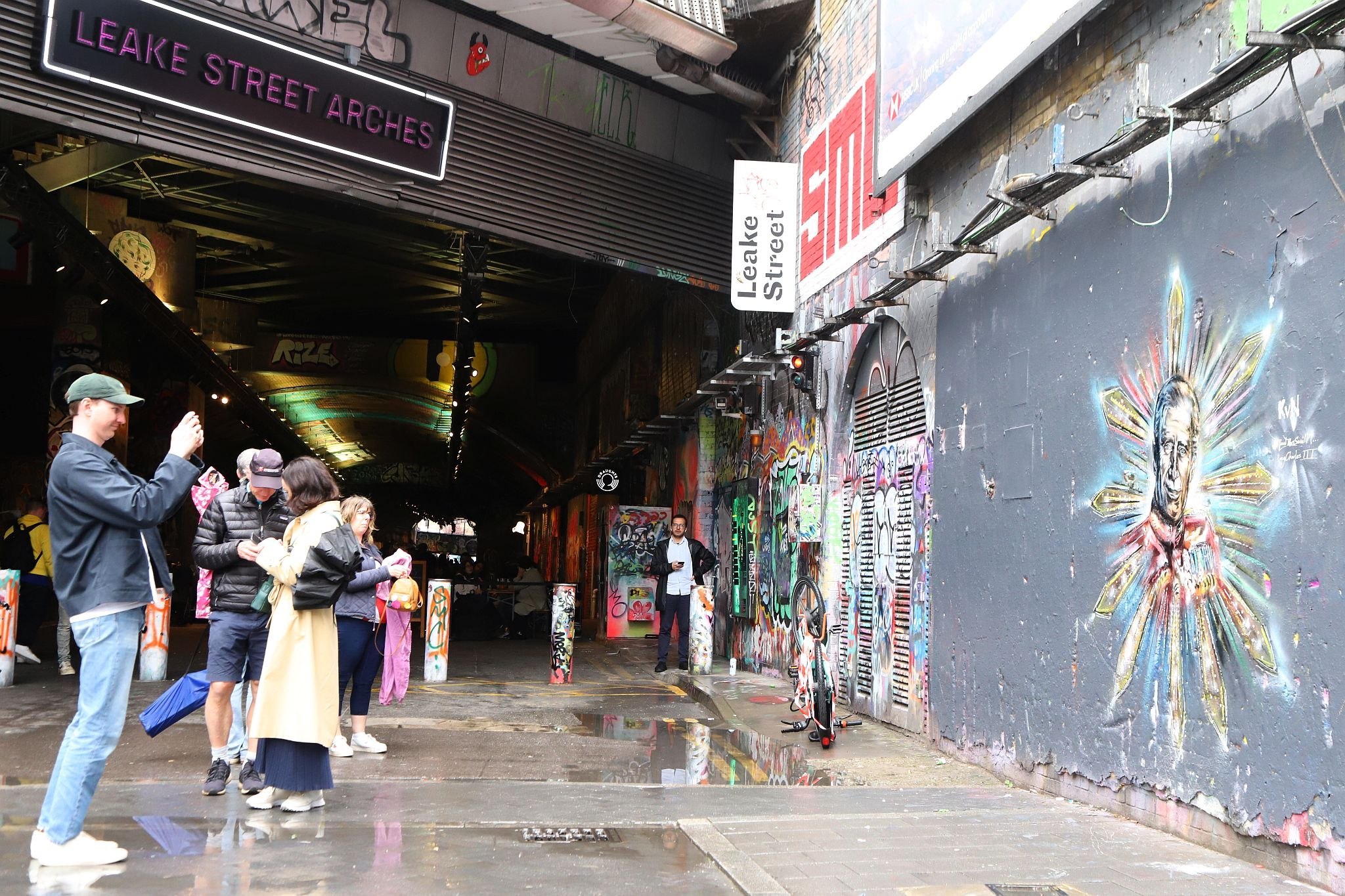 Beneath Waterloo Station there is a riot of colour in one of the arches. Leake Street offers a huge canvas where street artists can legally paint their art. This mural of King Charles III really stood out. 06-May-2023.