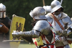 2023 Battle of Barnet Re-enactment, Wars of the Roses. Medieval re-enactors. Swords, armour, knights.