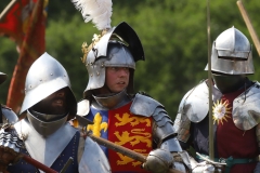 2023 Battle of Barnet Re-enactment, Wars of the Roses. Medieval re-enactors. Swords, armour, knights.