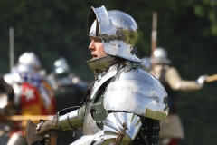 2023 Battle of Barnet Re-enactment, Wars of the Roses. Medieval re-enactors. Swords, armour, knights.