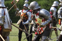 2023 Battle of Barnet Re-enactment, Wars of the Roses. Medieval re-enactors. Swords, armour, knights.