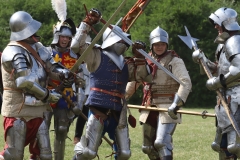2023 Battle of Barnet Re-enactment, Wars of the Roses. Medieval re-enactors. Swords, armour, knights.