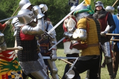 2023 Battle of Barnet Re-enactment, Wars of the Roses. Medieval re-enactors. Swords, armour, knights.