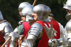 2023 Battle of Barnet Re-enactment, Wars of the Roses. Medieval re-enactors. Swords, armour, knights.