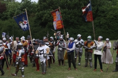 2023 Battle of Barnet Re-enactment, Wars of the Roses. Medieval re-enactors. Swords, armour, knights.