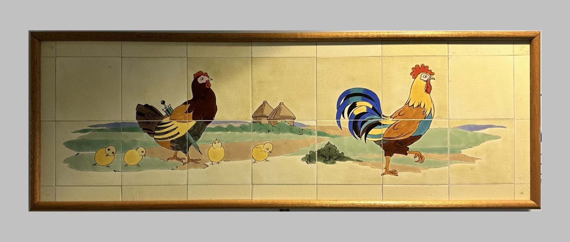 Animal scenes painted on Doulton tiles from the Evelina Children's Hospital displayed in a corridor of St Thomas' hospital.