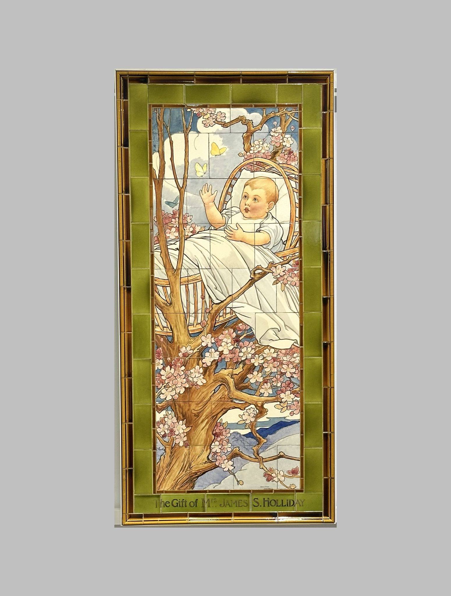 The Babes In The Wood nursery rhyme fairy tale scene painted on Doulton tiles (commissioned around 1900) from the Evelina Children's Hospital displayed in the long corridor at St Thomas' hospital.