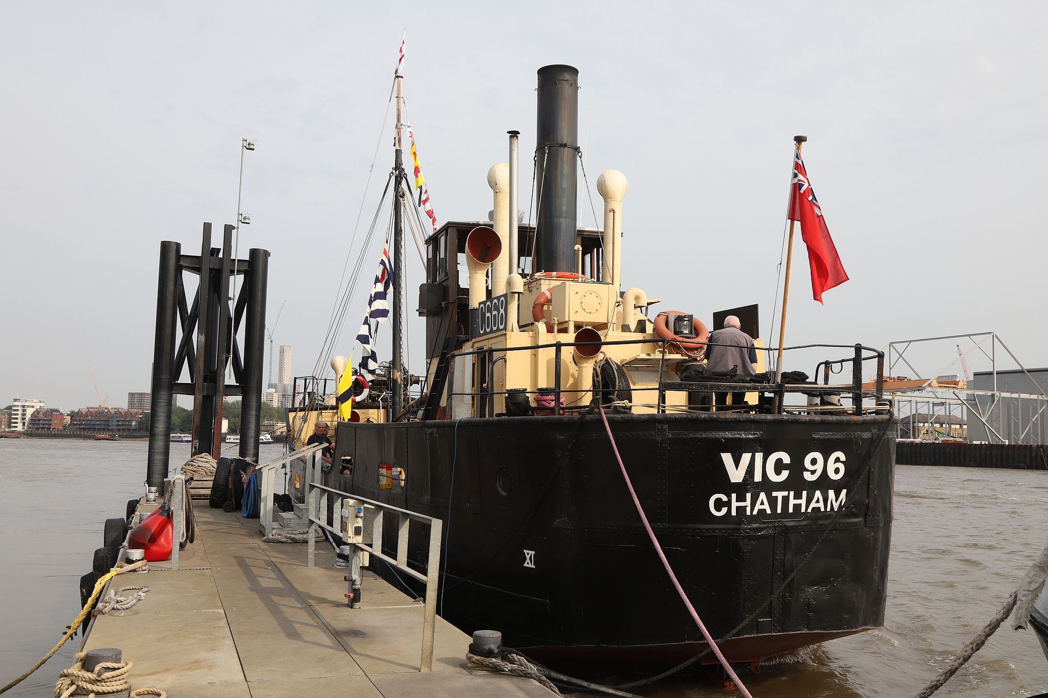 Steam powered ship VIC 96 visited central London in June 2023.