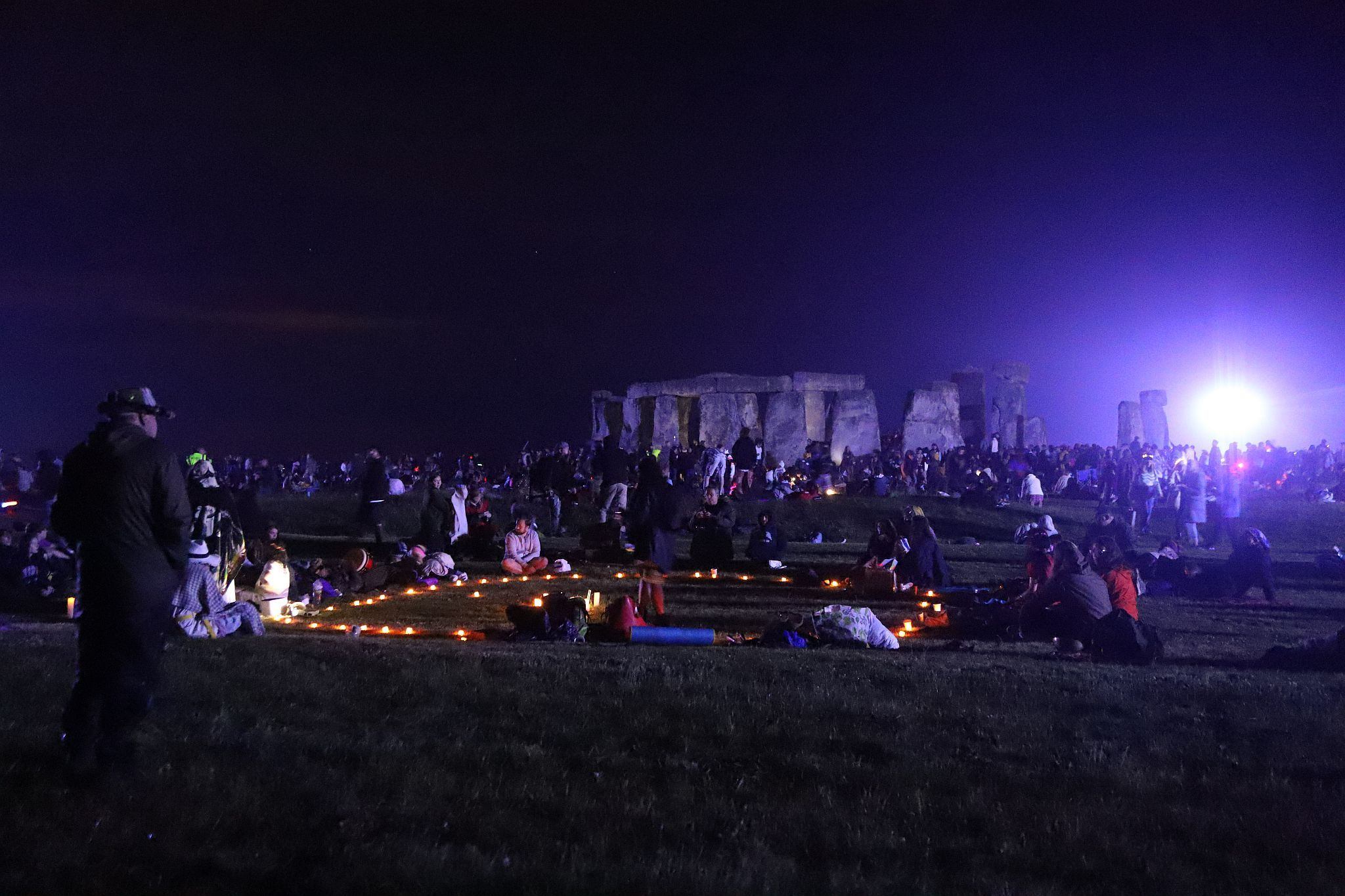 Stonehenge floodlit at night. The 2023 Summer Solstice longest day at Stonehenge in Wiltshire, UK. Photo taken 21-Jun-2023.