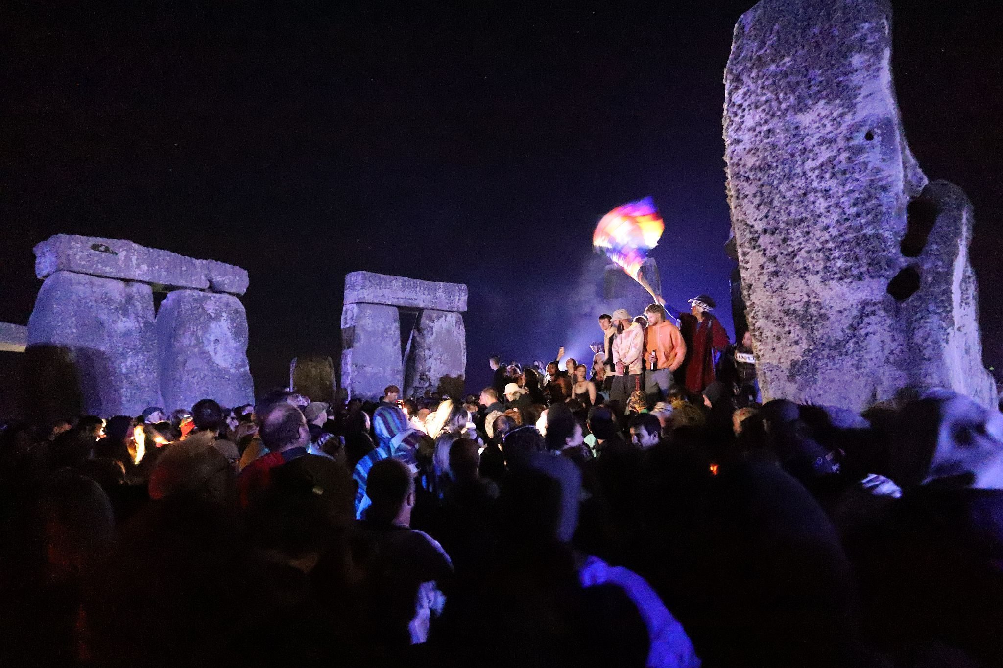 The centre of the stones. The 2023 Summer Solstice longest day at Stonehenge in Wiltshire, UK. Photo taken 21-Jun-2023.